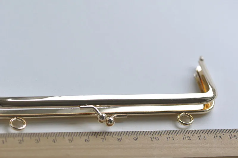 6" Light Gold Purse Frame With Two Loops Glue-In Style 15.5cm x 5cm ( 6" x 2")