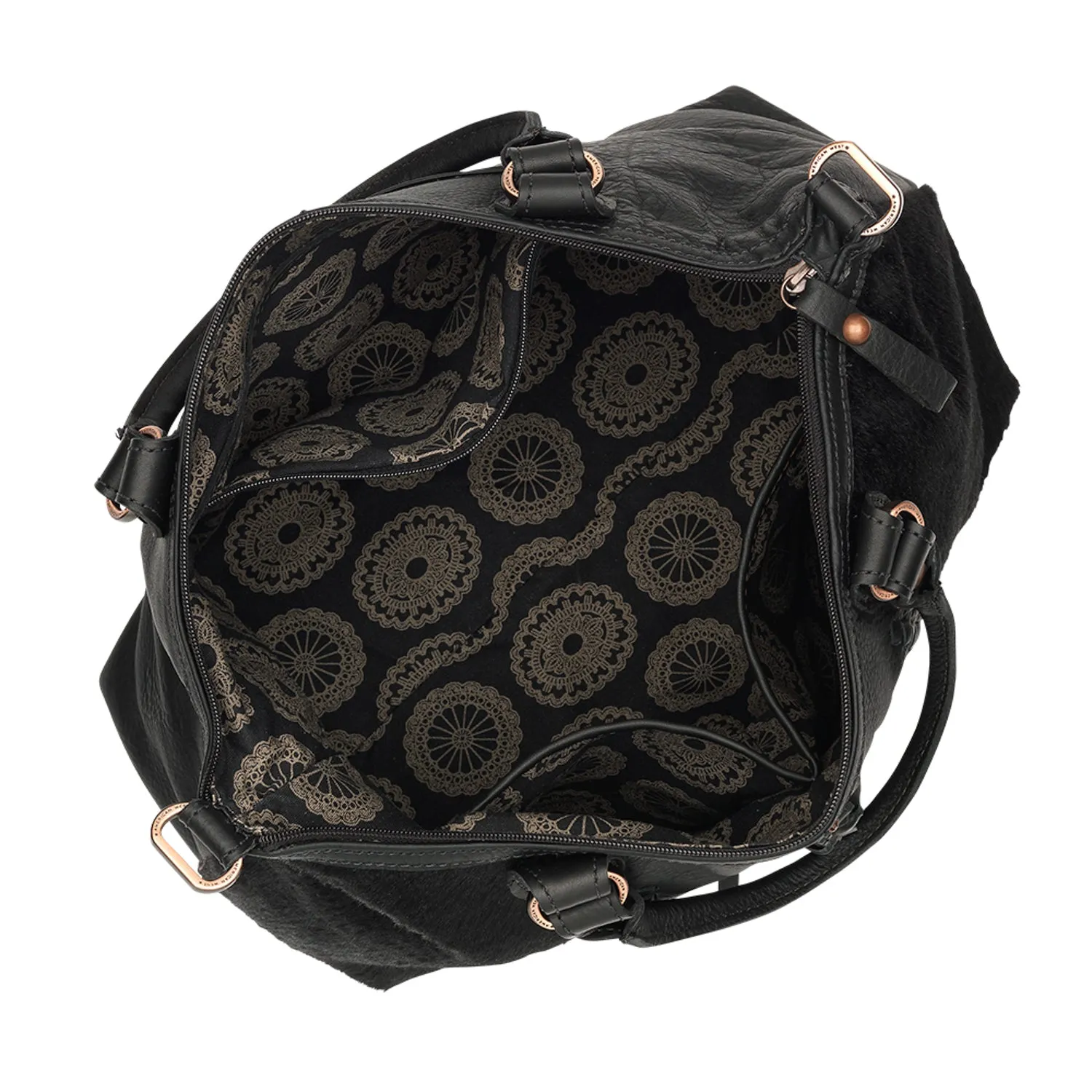 American West Cow Town Brindle Hair-On Leather Large Zip Satchel Bag