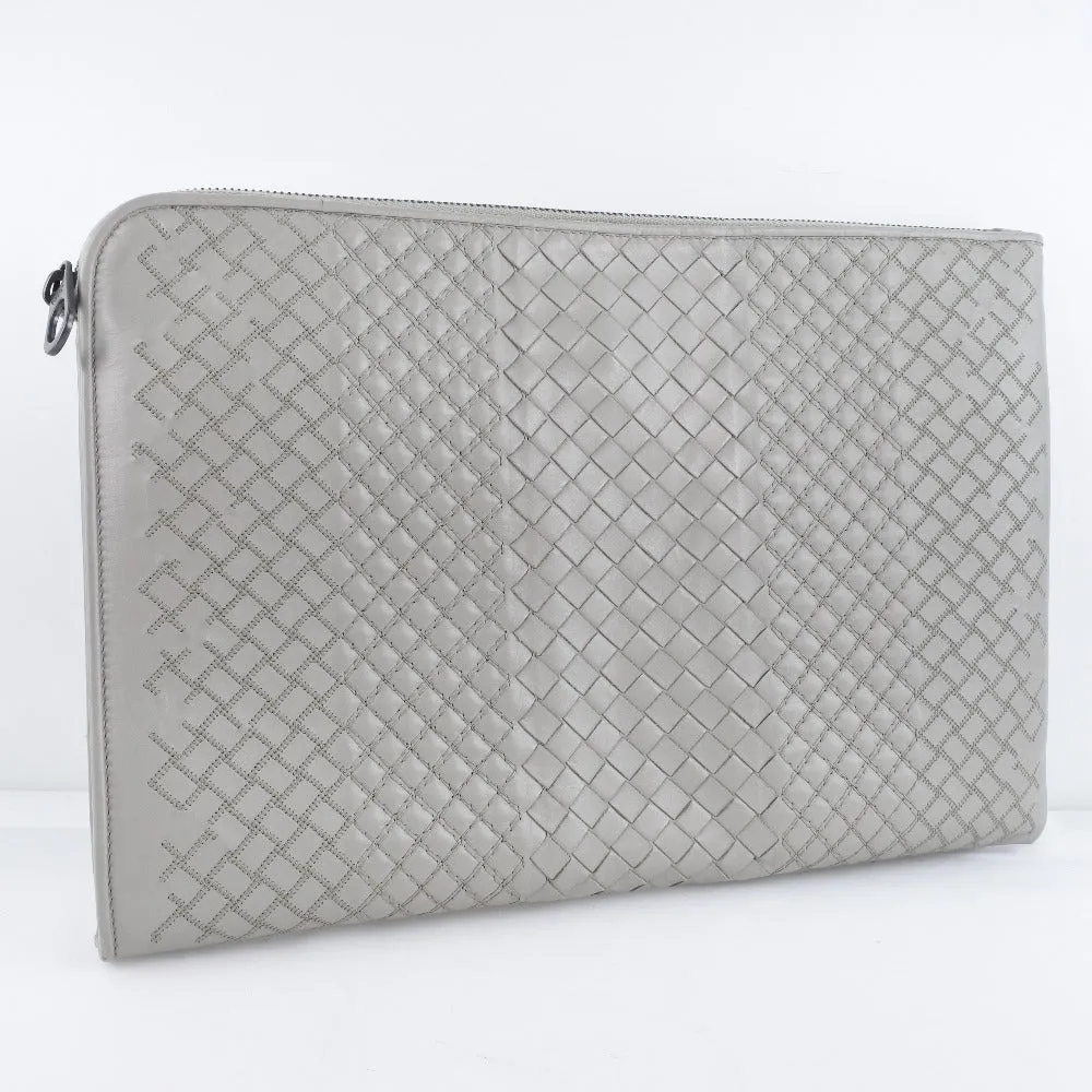 BOTTEGAVENETA Clutch bag Calfskin gray INTRECCIATO mens Used Authentic