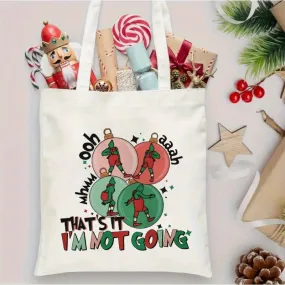 Christmas-Themed Women's Fashion Canvas Tote Bag - Machine Washable, Open Top