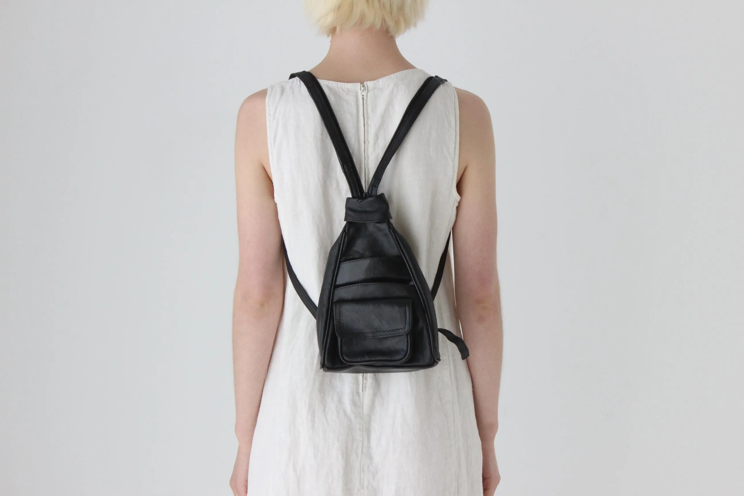 Convertible 90s Italian Leather Triangular Backpack