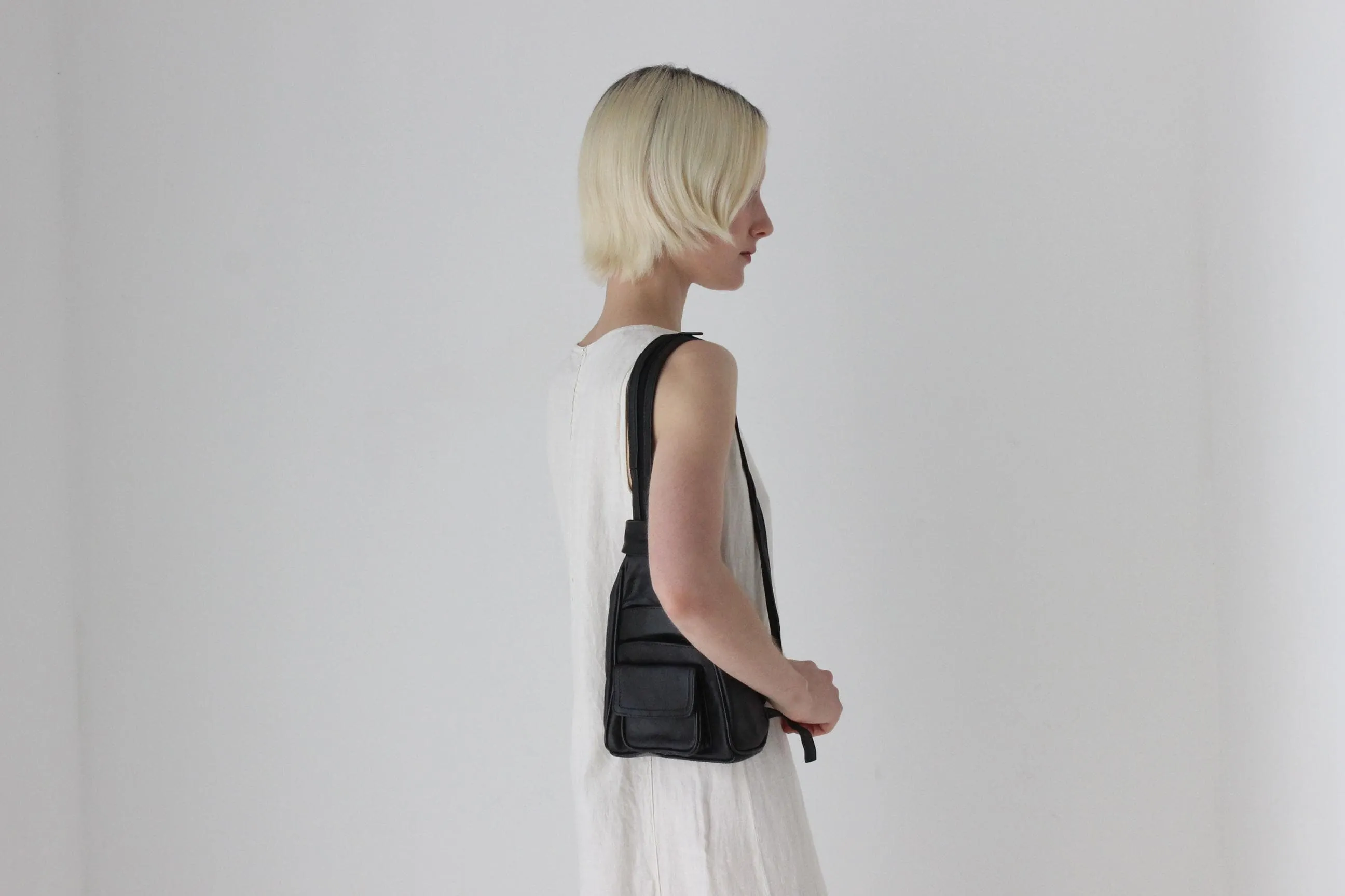 Convertible 90s Italian Leather Triangular Backpack