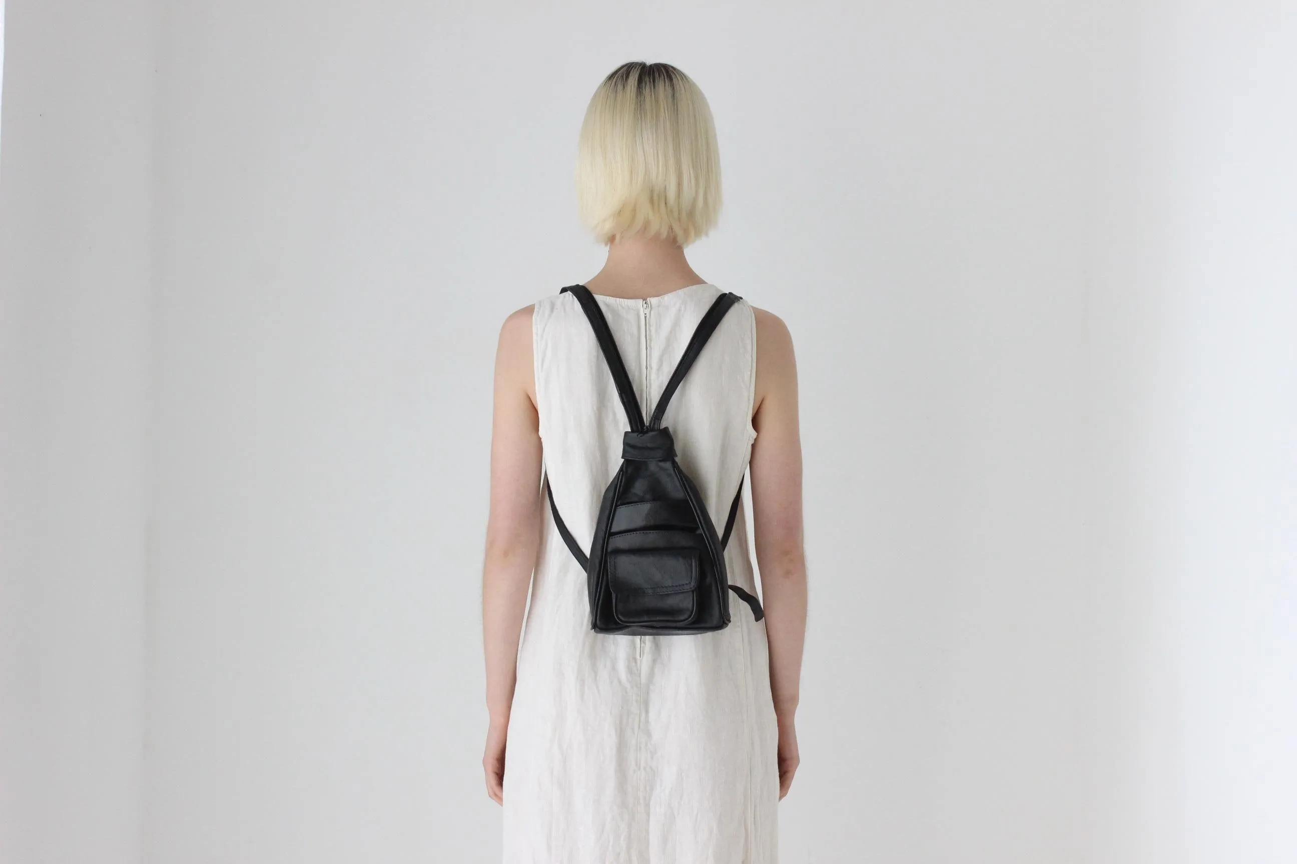 Convertible 90s Italian Leather Triangular Backpack