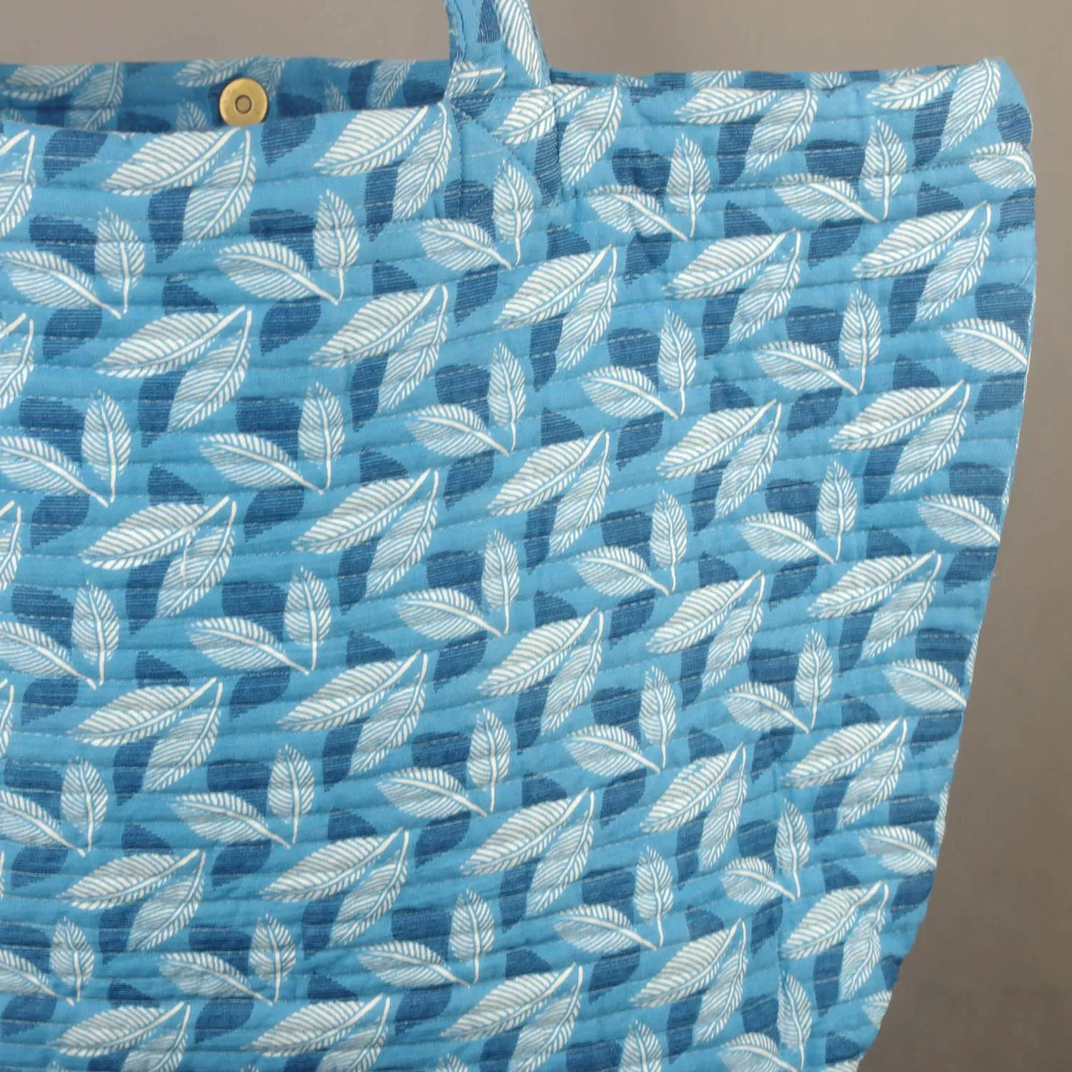 Cotton Quilted Large Shopping / Beach Bag - Blue Leaves
