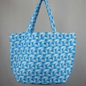 Cotton Quilted Large Shopping / Beach Bag - Blue Leaves
