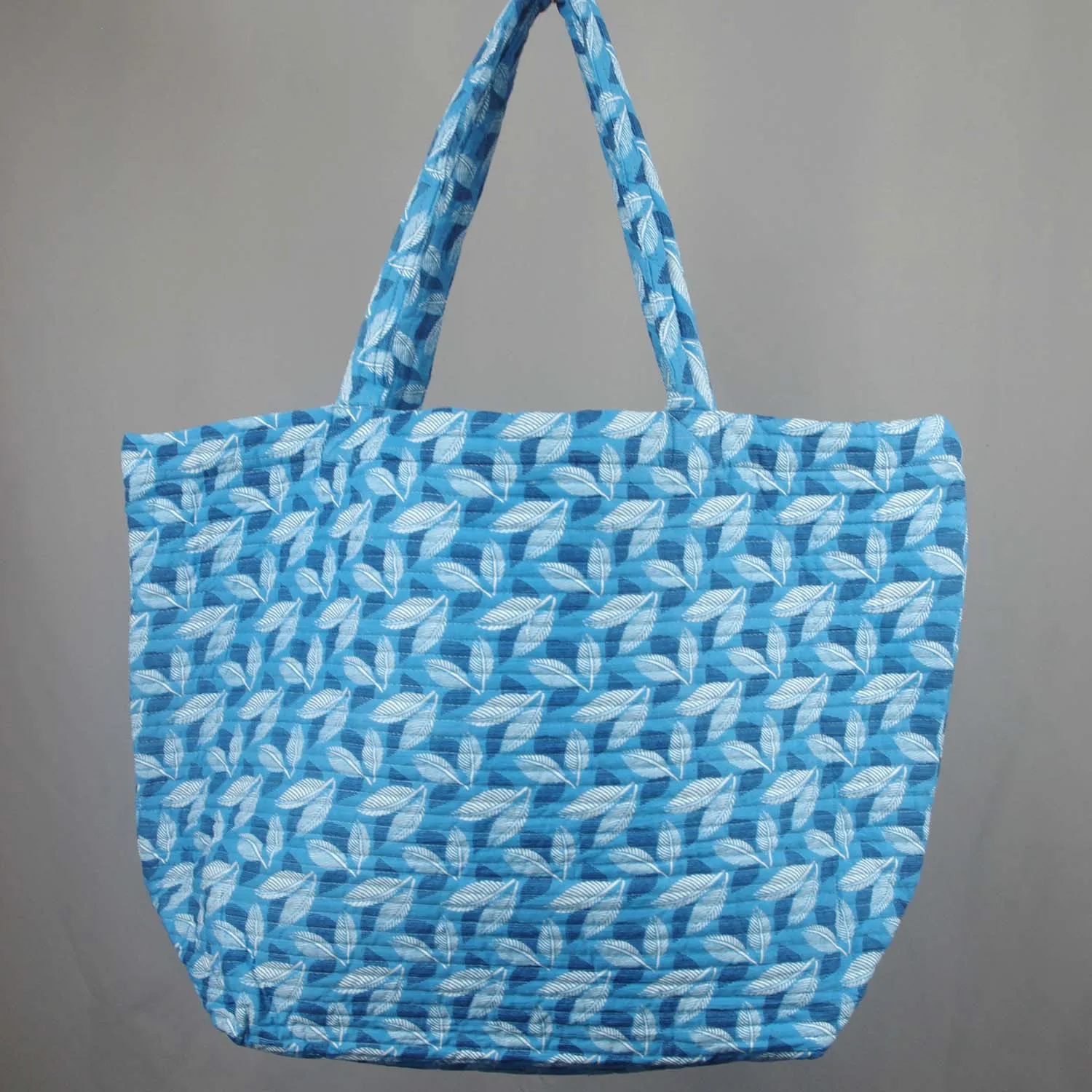 Cotton Quilted Large Shopping / Beach Bag - Blue Leaves