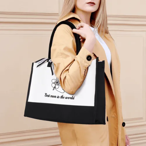 Custom Text Best Mom in the World Canvas Shoulder Tote Bag Embroidery Personalized Environmental Protection Handbag Mom Tote Bag Mommy Bag Mom Gift