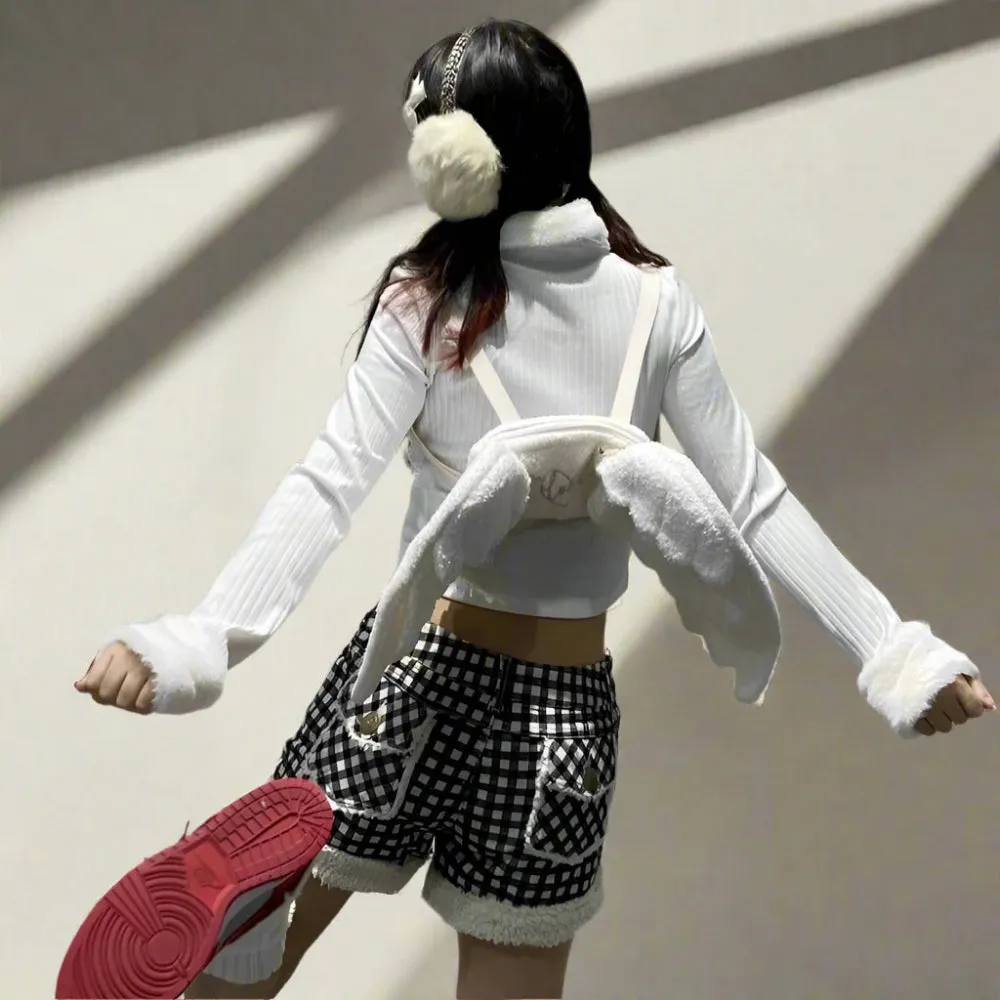 Cute White Angel Wing Plush Backpack | Y2K Fashion Accessory