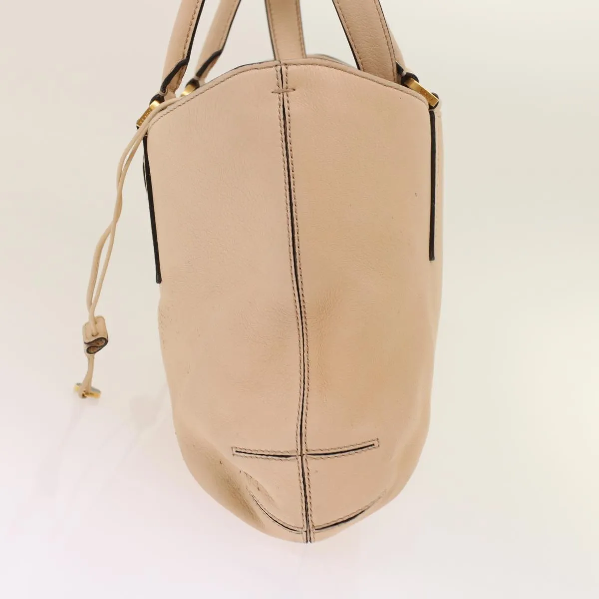 FENDI Hand Bag Suede Leather 2way Beige Auth 48745
