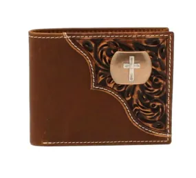 Floral Tooled Cross Conch Bifold Wallet