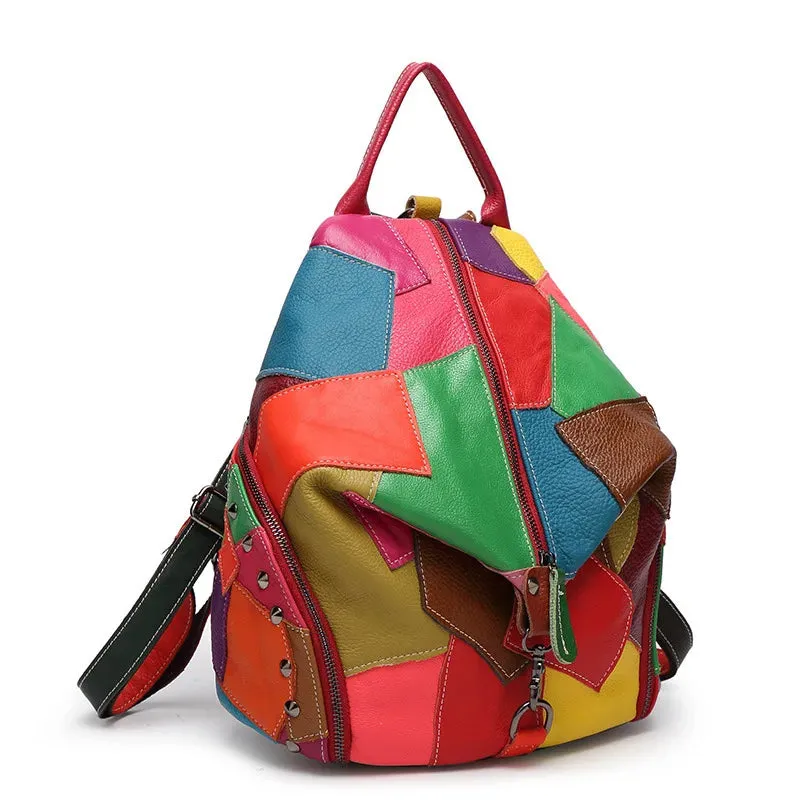 Genuine Leather Bag with Patchwork Design MultiColor and Black
