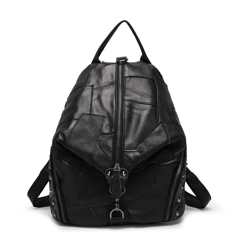 Genuine Leather Bag with Patchwork Design MultiColor and Black