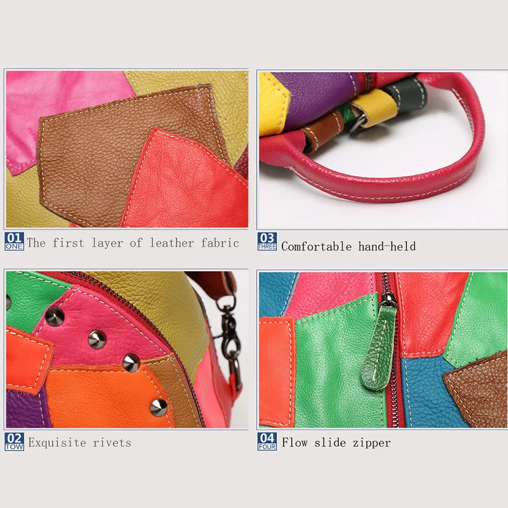 Genuine Leather Bag with Patchwork Design MultiColor and Black