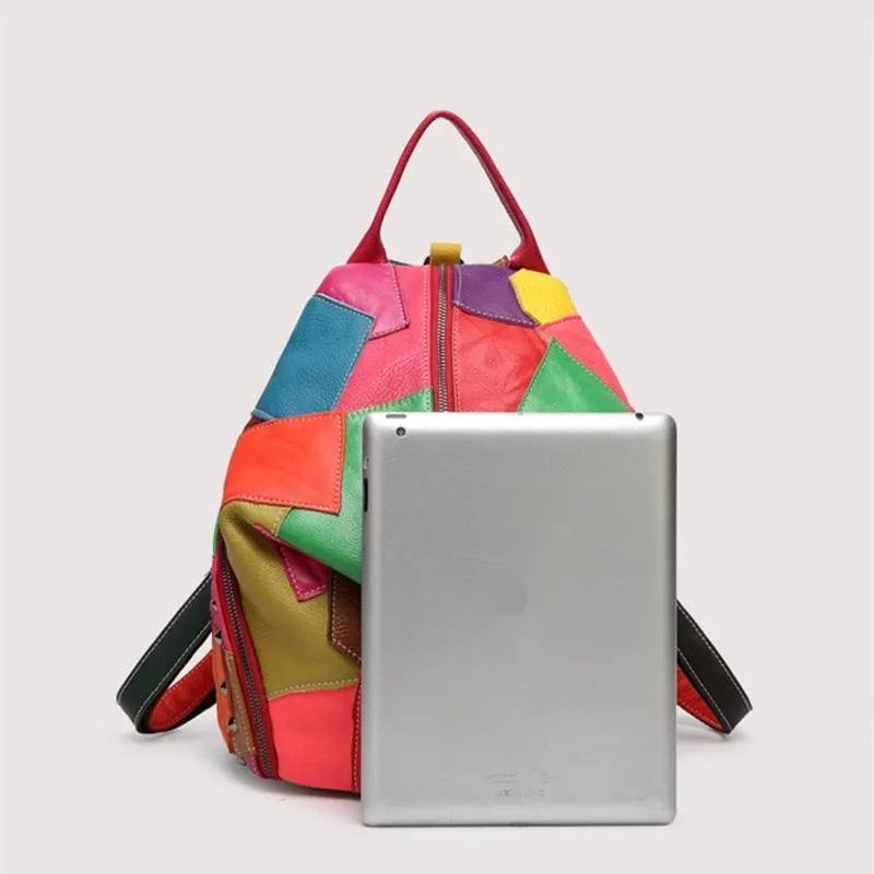 Genuine Leather Bag with Patchwork Design MultiColor and Black