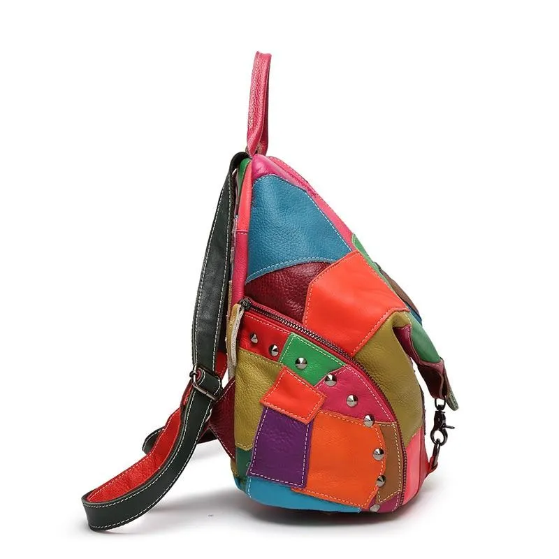 Genuine Leather Bag with Patchwork Design MultiColor and Black