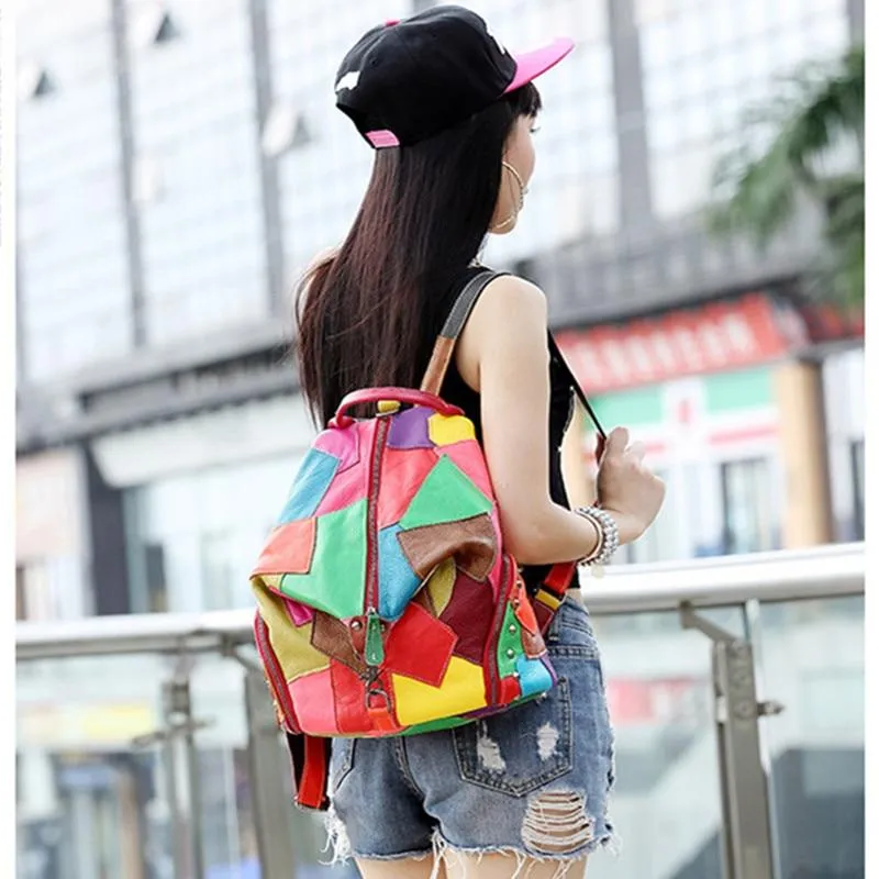 Genuine Leather Bag with Patchwork Design MultiColor and Black