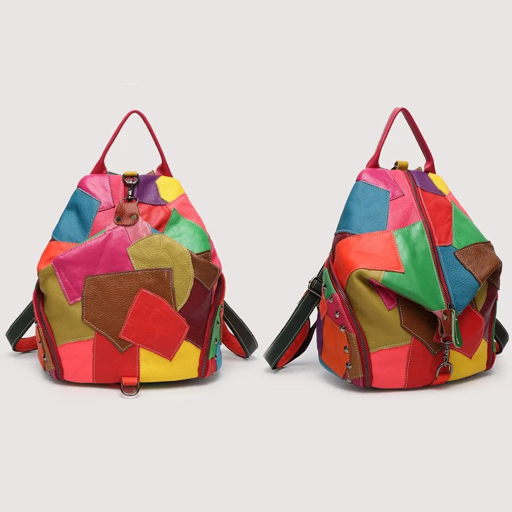 Genuine Leather Bag with Patchwork Design MultiColor and Black
