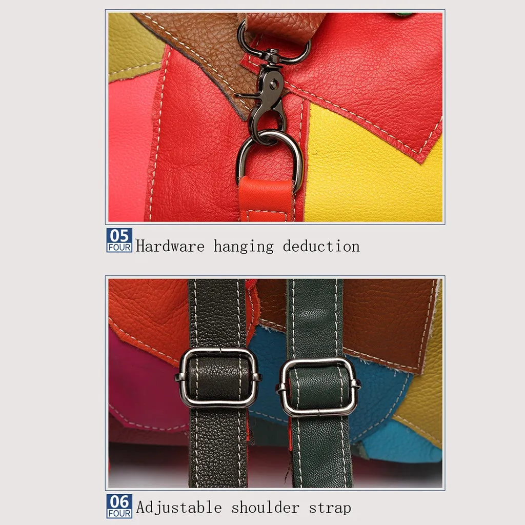 Genuine Leather Bag with Patchwork Design MultiColor and Black