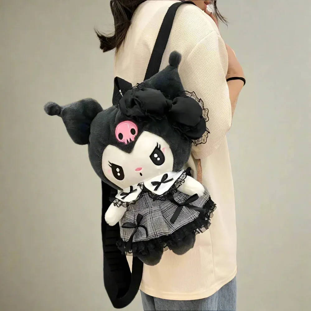 Kuromi Plush Backpack - Sweet Gothic Style with Cute Dress and Bow