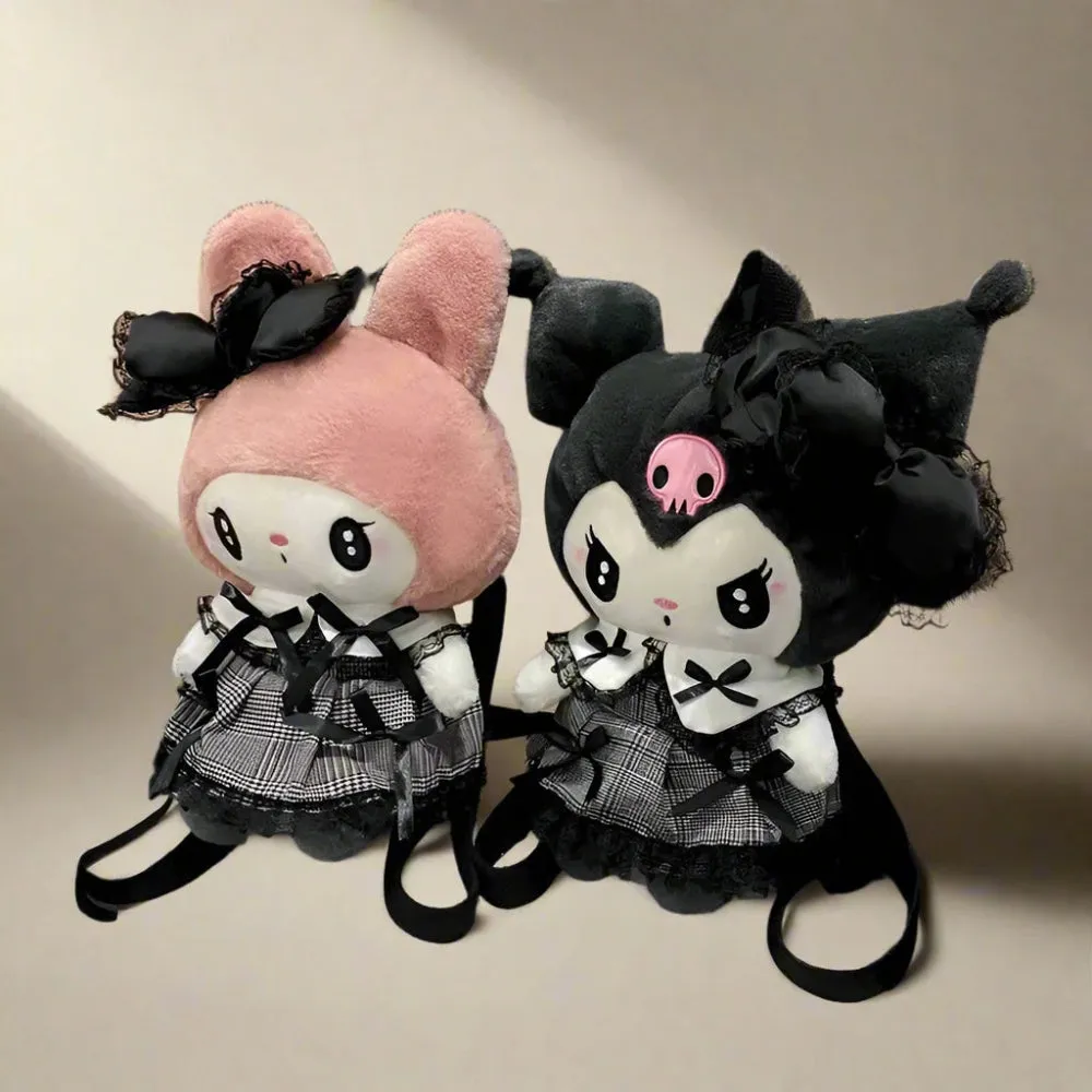 Kuromi Plush Backpack - Sweet Gothic Style with Cute Dress and Bow