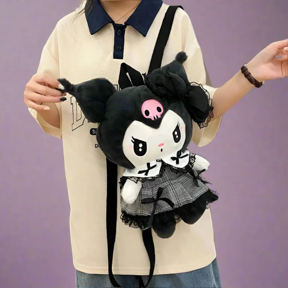Kuromi Plush Backpack - Sweet Gothic Style with Cute Dress and Bow