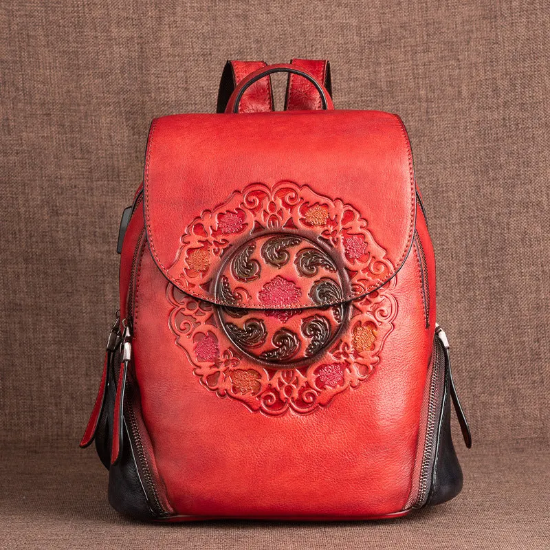 Large Capacity Bags Chinese Style Creative Embossing Women Backpack