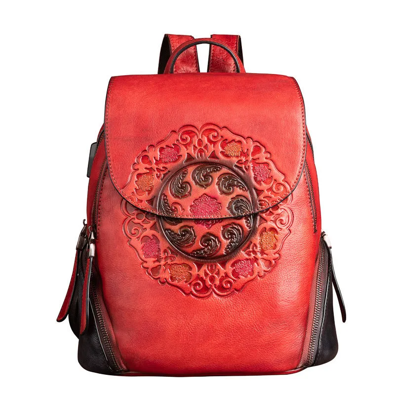 Large Capacity Bags Chinese Style Creative Embossing Women Backpack