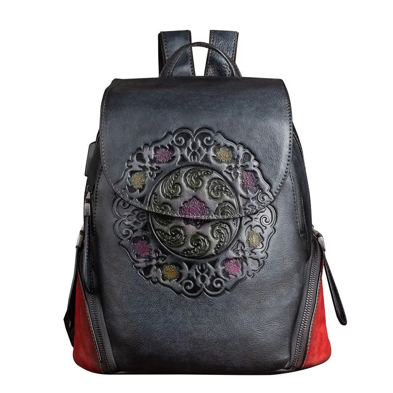 Large Capacity Bags Chinese Style Creative Embossing Women Backpack