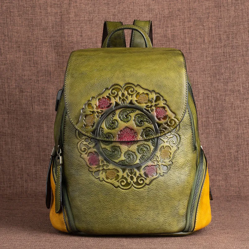 Large Capacity Bags Chinese Style Creative Embossing Women Backpack
