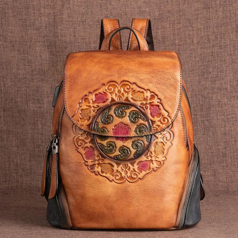 Large Capacity Bags Chinese Style Creative Embossing Women Backpack