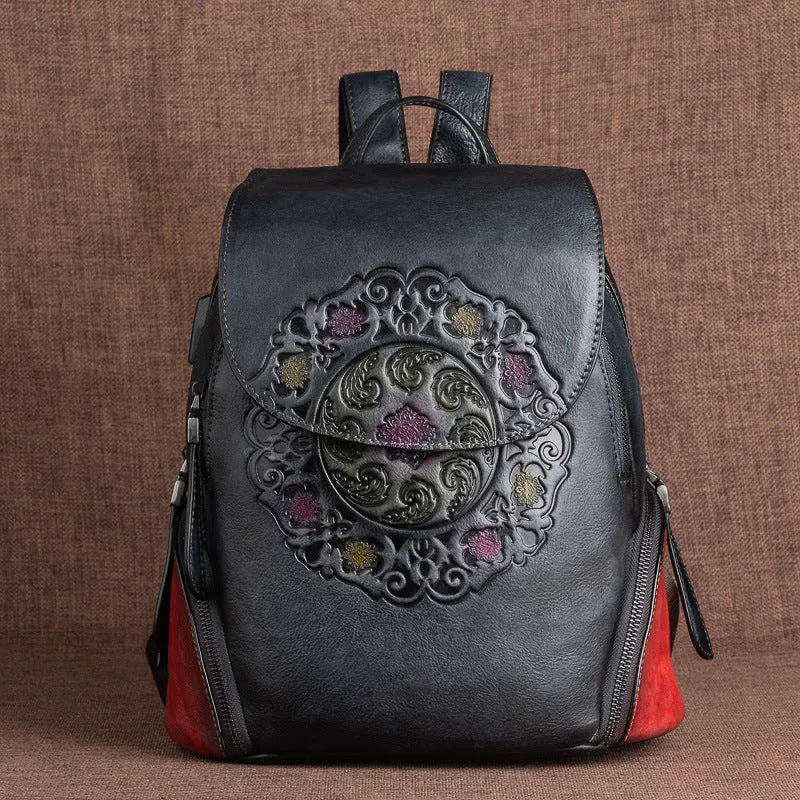 Large Capacity Bags Chinese Style Creative Embossing Women Backpack