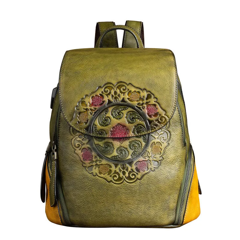 Large Capacity Bags Chinese Style Creative Embossing Women Backpack