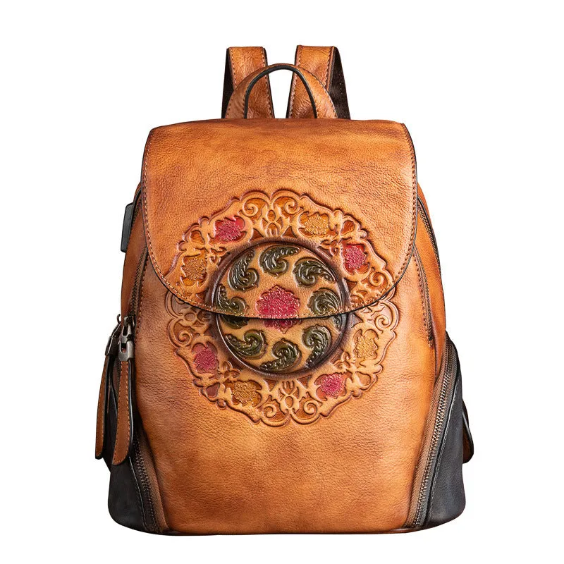 Large Capacity Bags Chinese Style Creative Embossing Women Backpack