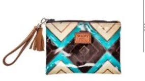 Montezuma Brown / Turquoise Aztec Pattern Wristlet Purse