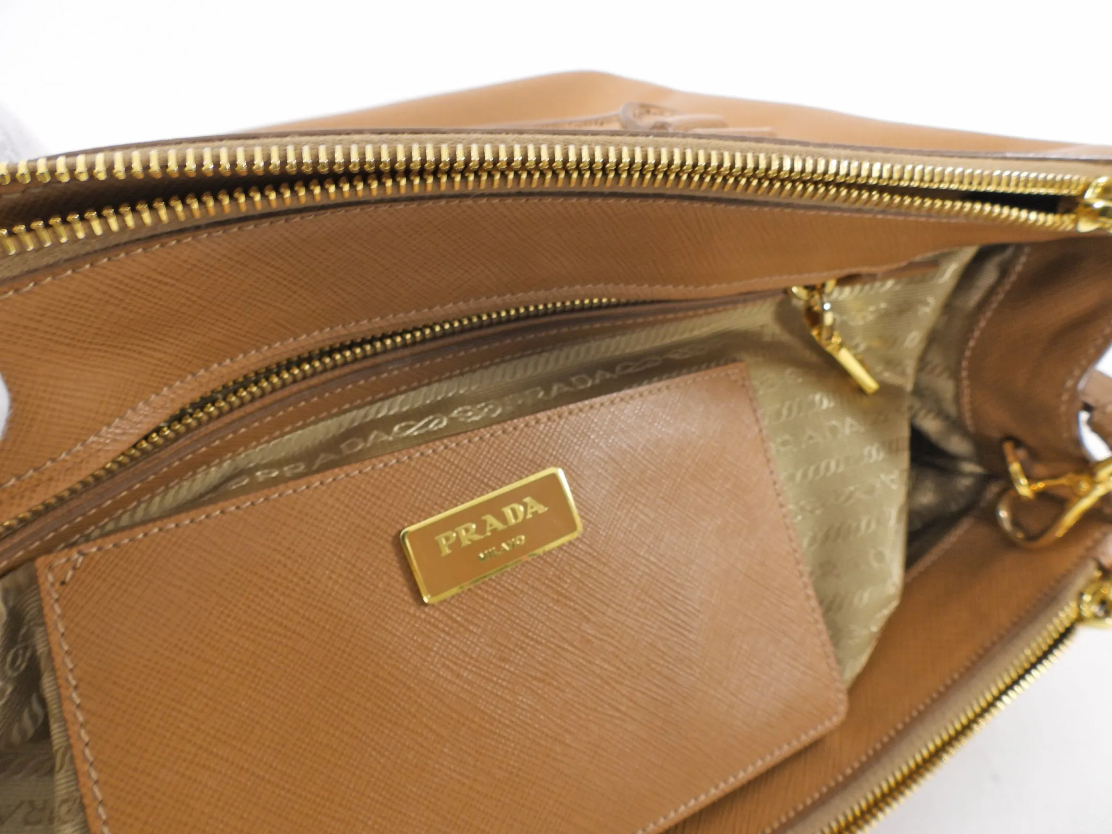 Prada Caramel Saffiano Galleria Double Zip Tote Bag