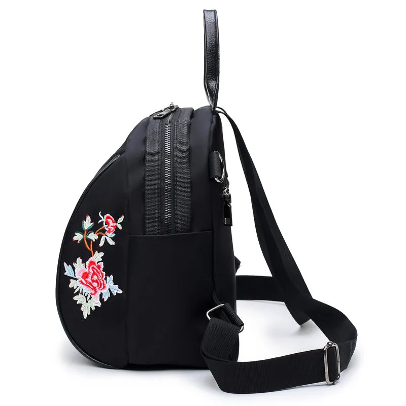 Women Backpack Nylon Waterproof Fashion Shoulder Bag Embroidery Floral Travel Backpacks
