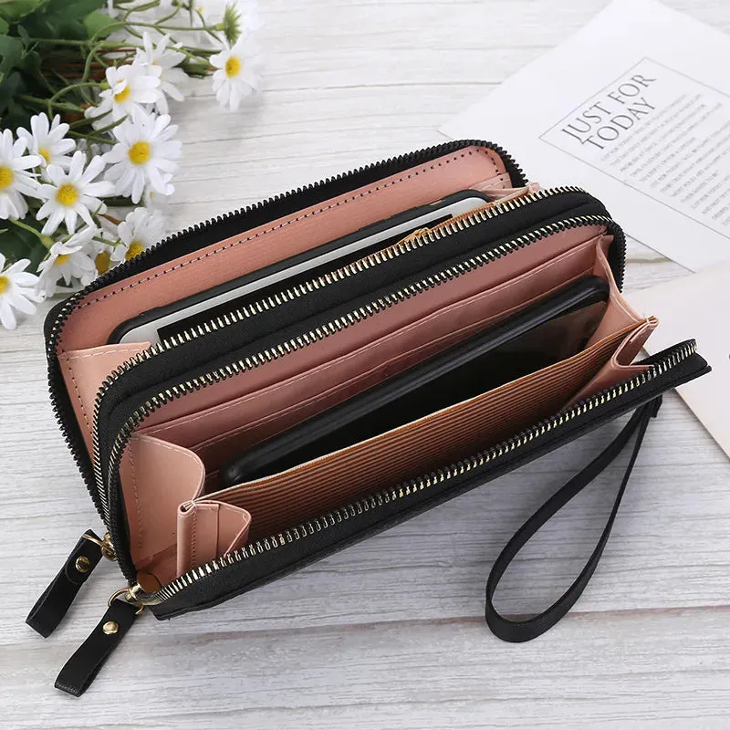 Women's Large Capacity Double Zip Wallet Long Clutch Mobile Phone Credit-Card Purse