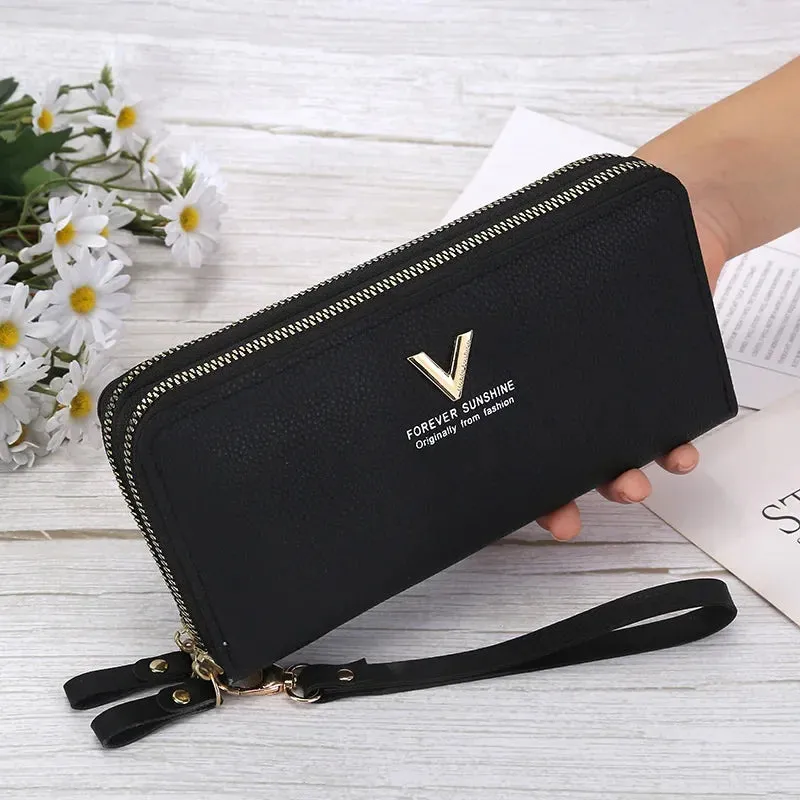 Women's Large Capacity Double Zip Wallet Long Clutch Mobile Phone Credit-Card Purse