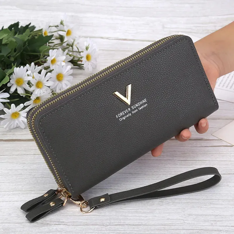Women's Large Capacity Double Zip Wallet Long Clutch Mobile Phone Credit-Card Purse