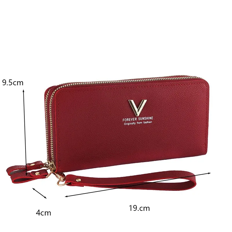 Women's Large Capacity Double Zip Wallet Long Clutch Mobile Phone Credit-Card Purse