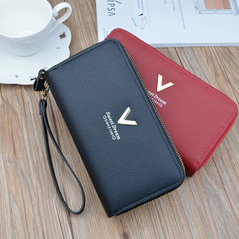 Women's Large Capacity Double Zip Wallet Long Clutch Mobile Phone Credit-Card Purse