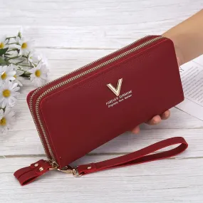 Women's Large Capacity Double Zip Wallet Long Clutch Mobile Phone Credit-Card Purse