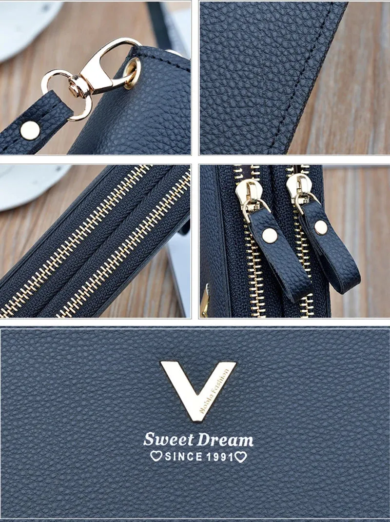 Women's Large Capacity Double Zip Wallet Long Clutch Mobile Phone Credit-Card Purse