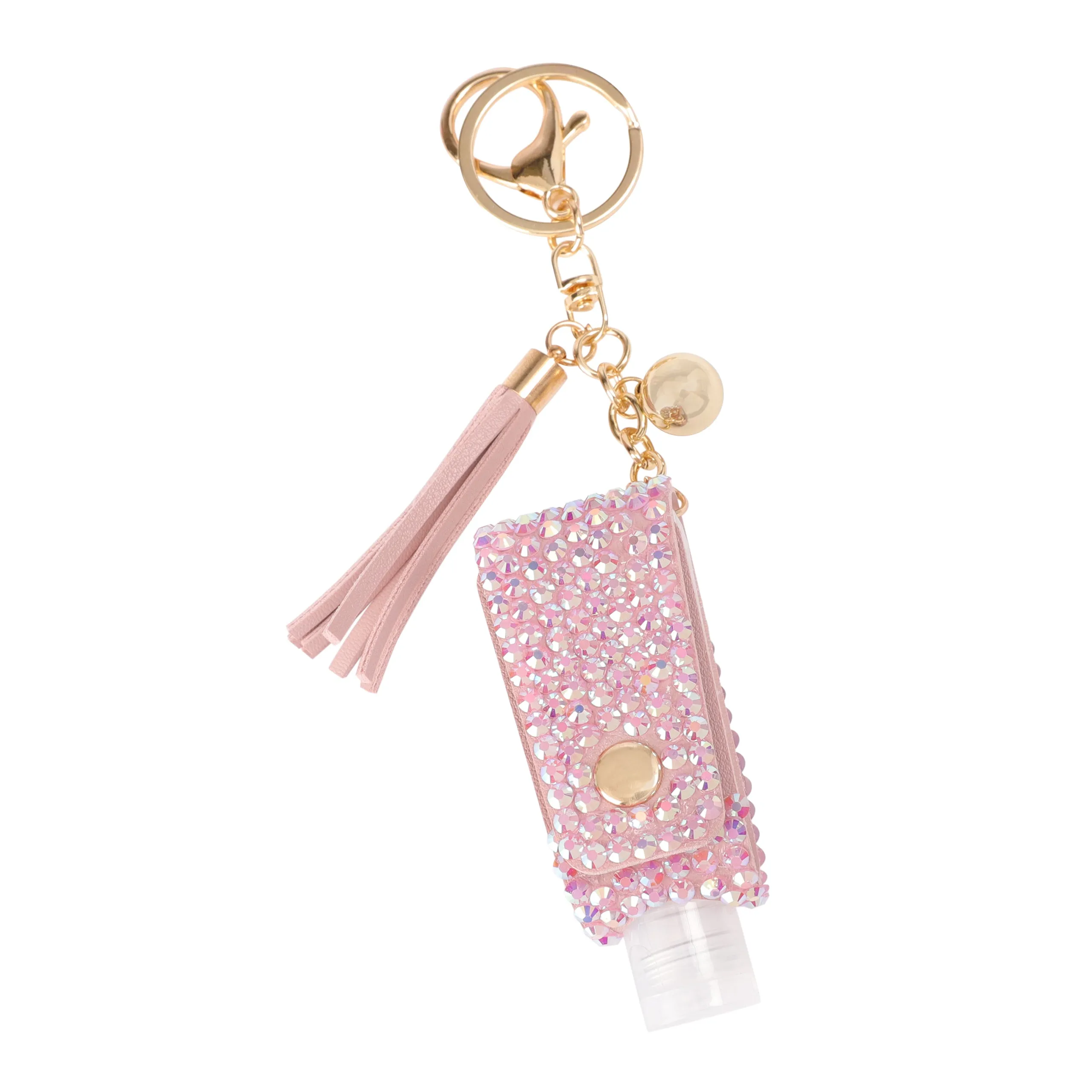 Zoey Rhinestone Sanitizer Holder Keychain - Peach